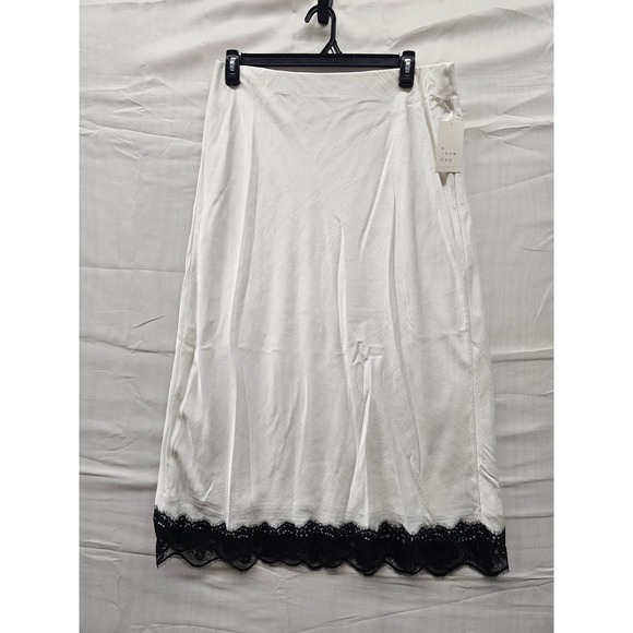 a new day Dresses & Skirts - A New Day Cream Lace Trim Midi Slip Skirt Womens L Textured Satin 018051918 NWT